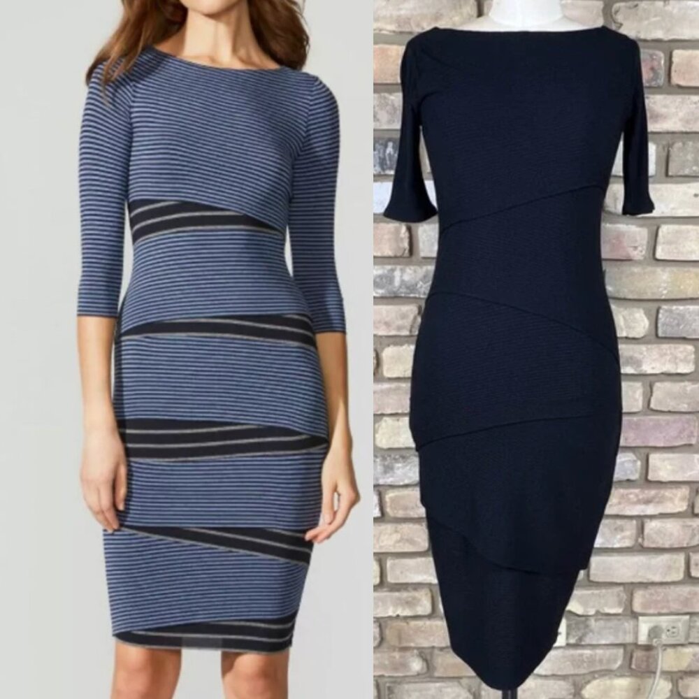 BAILEY 44 solid black ribbed stretch knit column dress